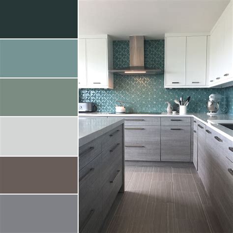 Grey and green color palette for kitchen