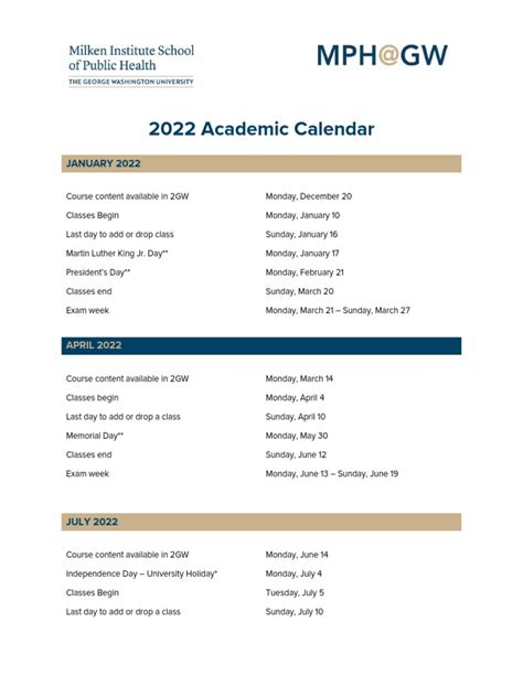 GWU Academic Calendar Tips