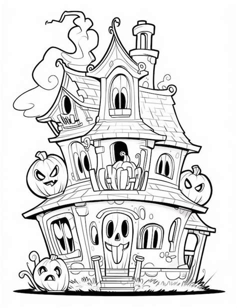 Halloween coloring page haunted houses