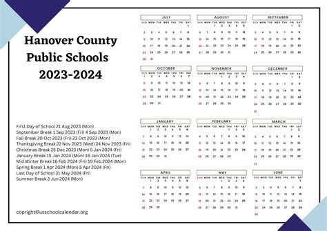 Hanover Schools Calendar 2024 Image 10