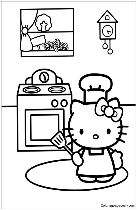 Hello Kitty Kitchen Colouring Page