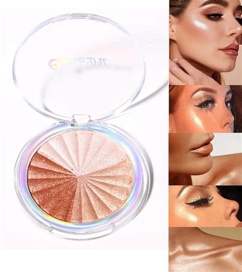 A highlighter makeup palette with a range of shades