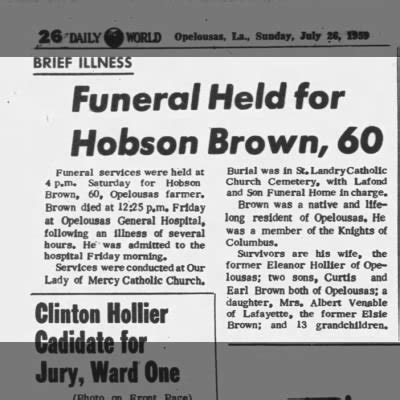 Hobson Brown Obituaries and Tributes