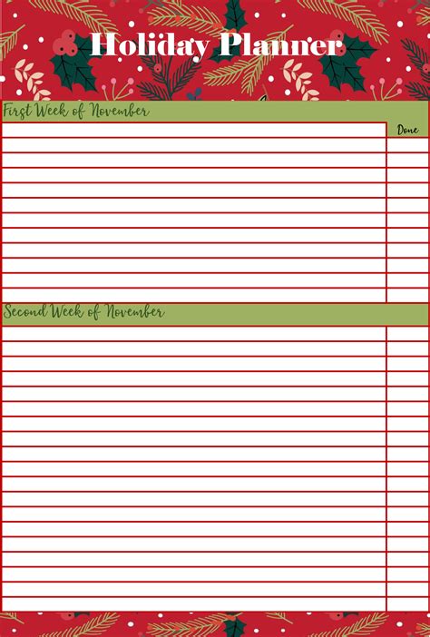 Holiday Planner Calendar