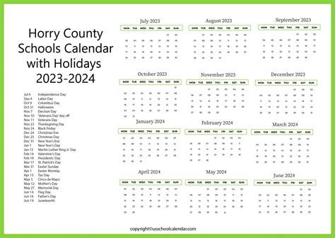 Horry County Schools Calendar Overview