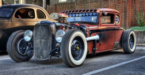 A classic hot rod with a bold, customized paint job