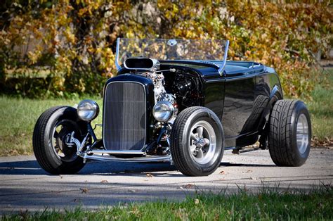 A classic hot rod with a bold, customized paint job