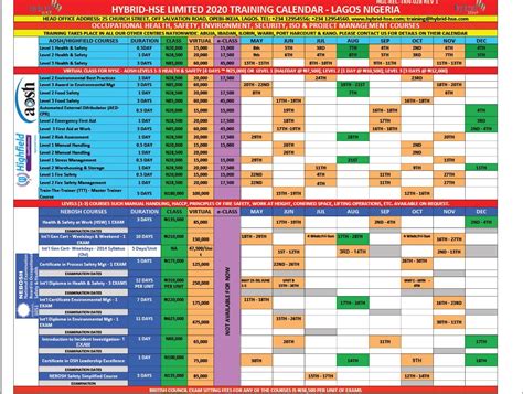 HSE calendar training