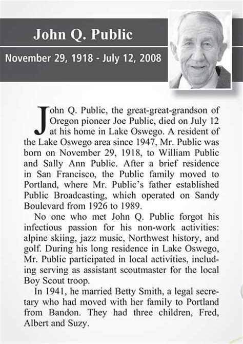 Hugeback Obituary Example