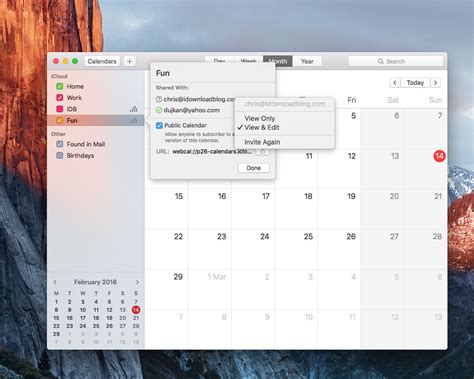 iCloud Calendar Sharing