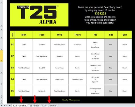 Implementing T25 Workout Calendar