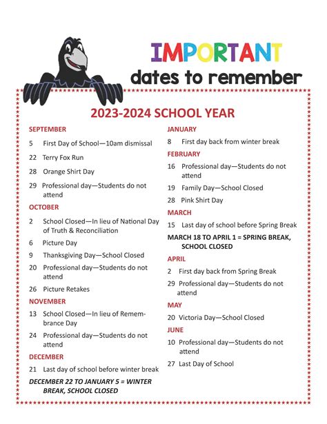 Important School Dates