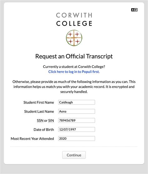 In-Person Transcript Request