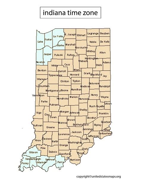 Indiana Time Zone Map