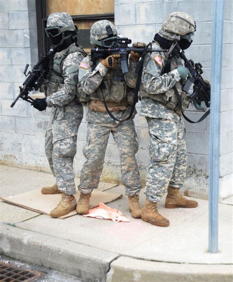 Infantrymen conducting urban combat operations