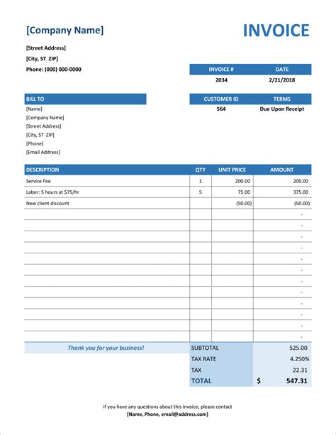 Invoice template formats