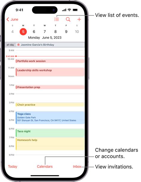 iPhone calendar organization