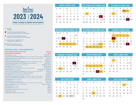 Irving ISD Calendar Organization