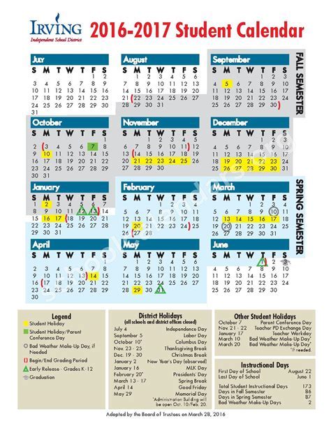 Irving ISD Calendar Tips