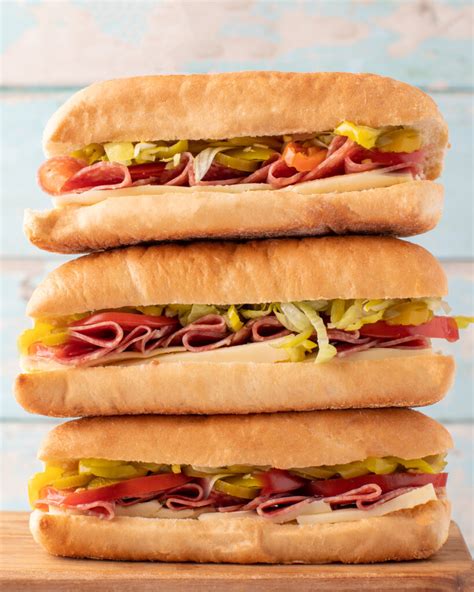 Italian sub sandwich with salami and ham