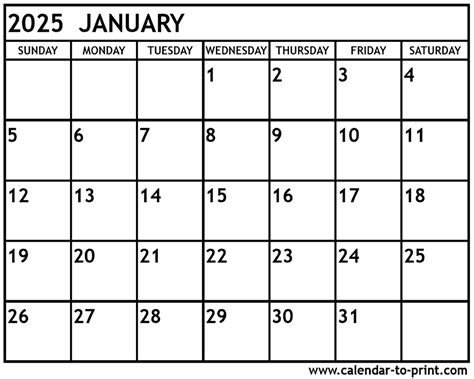 January 2025 Blank Calendar