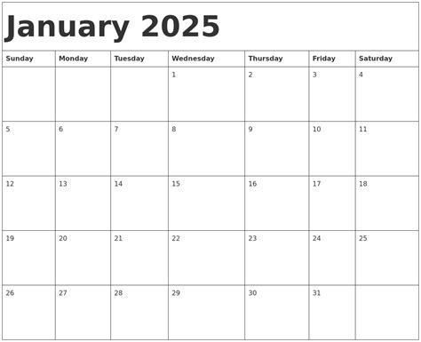 January 2025 Calendar Template Free