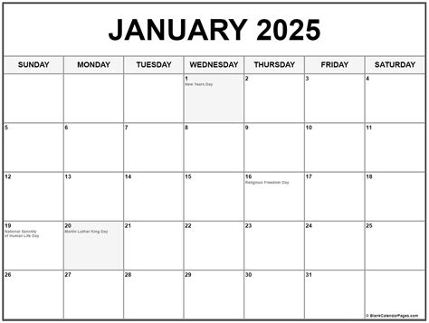 January 2025 Calendar with Holidays