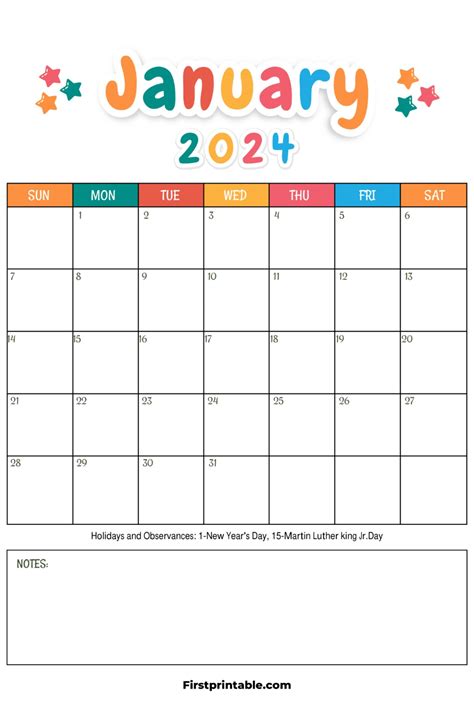 Description of January 2025 calendars for students