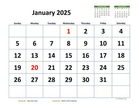 Description of January 2025 planner calendars