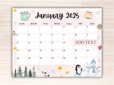 January 2025 printable calendar for students