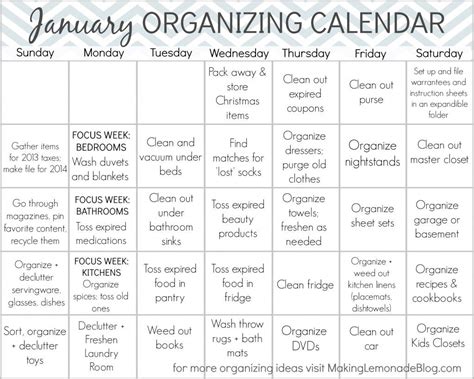 January Calendar Organization