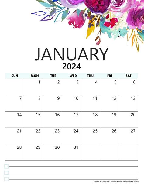 January Calendar Printable Design