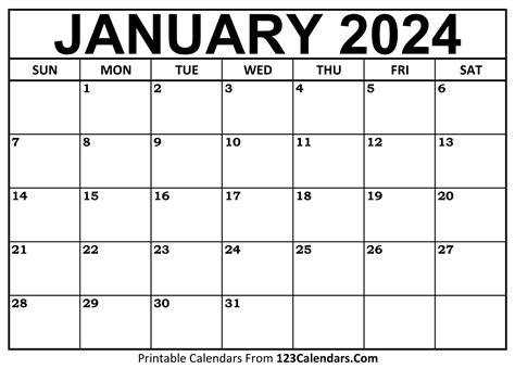 January Calendar Printable for Specific Needs