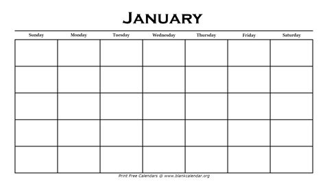 January Calendar Printable Templates Free