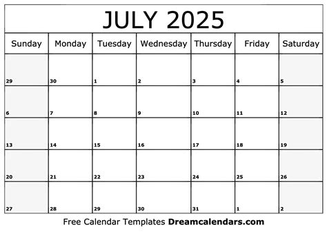 July Calendar Dates