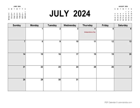 July Calendar Printable