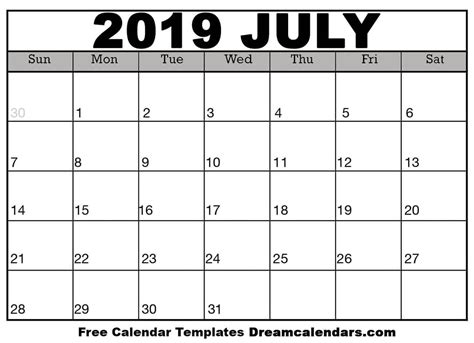 July Calendar Printable Free