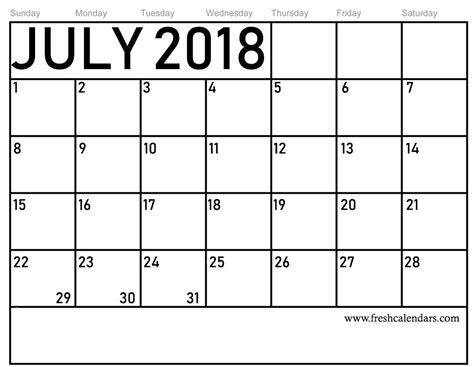 July Monthly Calendar Printable Templates