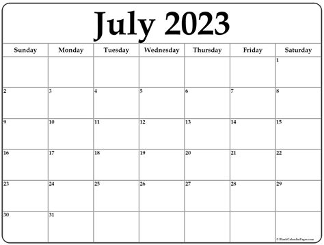 July Printable Calendar 2023