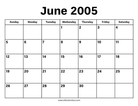 June 2005 Calendar