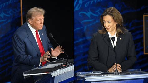 Kamala Harris speaking at a presidential debate, showing emotional vulnerability