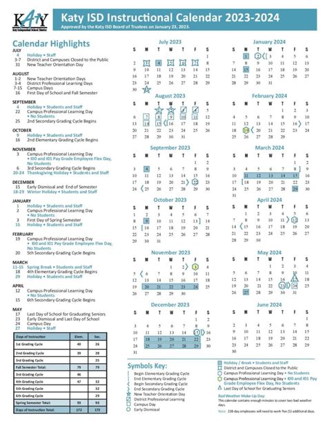 Katy ISD Calendar Features List