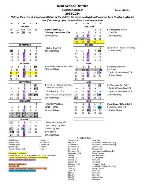 Kent School District Calendar Image 1