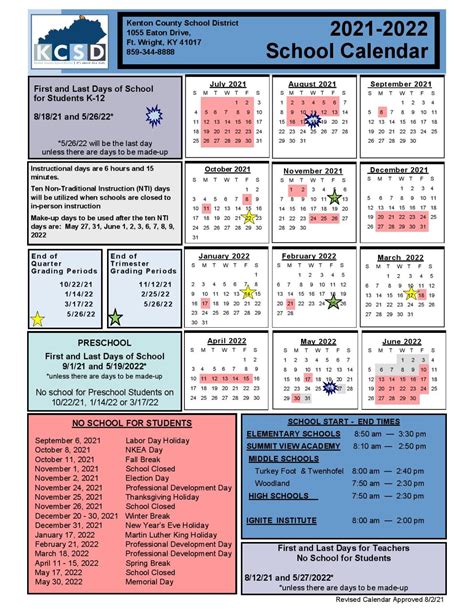 Kenton County Schools Calendar Overview