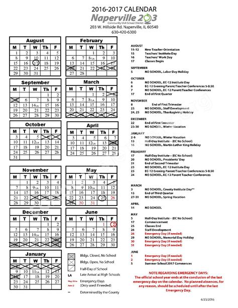 Key Features of District 203 School Calendar