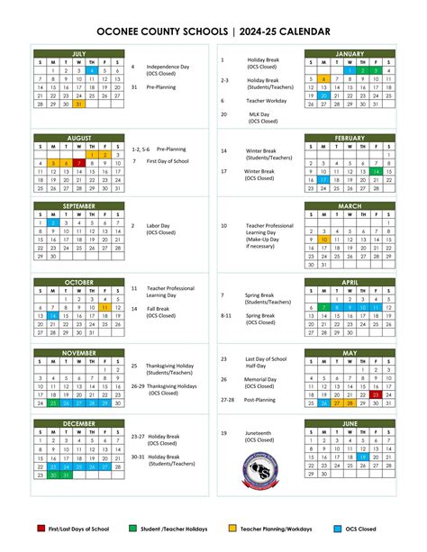 Key Features of the Oconee County Schools Calendar