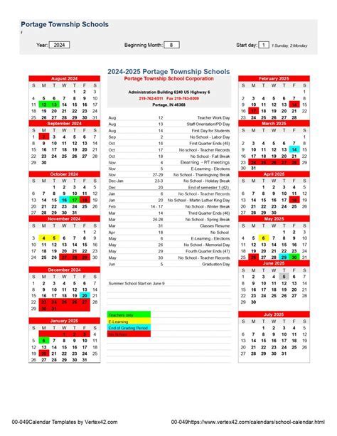 Key Features of the Portage Academic Calendar