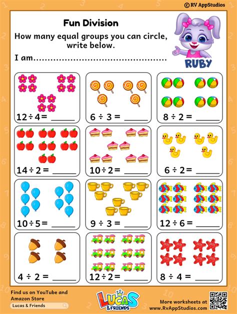 Division kindergarten math printables