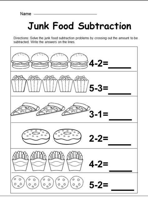 Subtraction kindergarten math printables