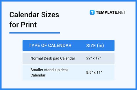 Knoll Calendar Sizes